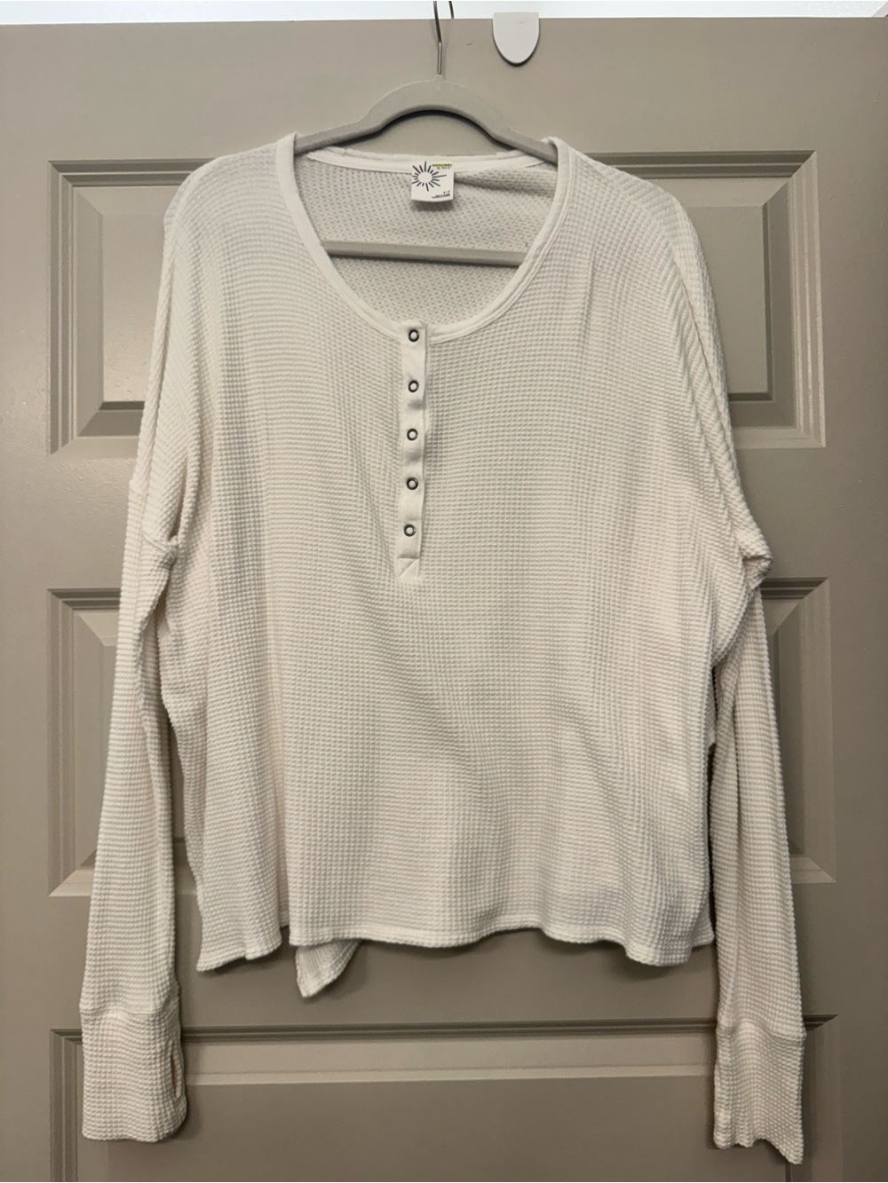 White Waffle Henley Long-Sleeve Top